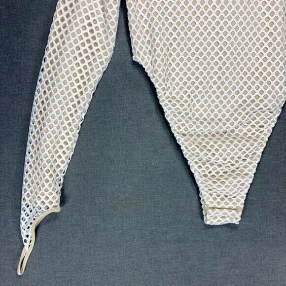 Maniere De Voir Mesh Bodysuit Womens Size 8 White Beige Finger Loop Sexy Top New - Picture 5 of 16